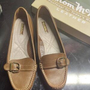 Toms Brown Leather Loafers with Buckle